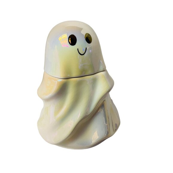 Cute Iridescent Ghost Jar With Lid  7.5" Tall - Picture 9 of 9